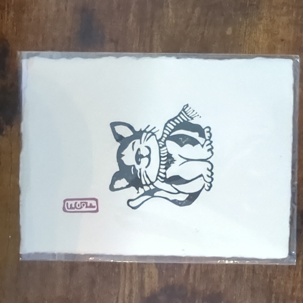 Original linocut print - cat in scarf